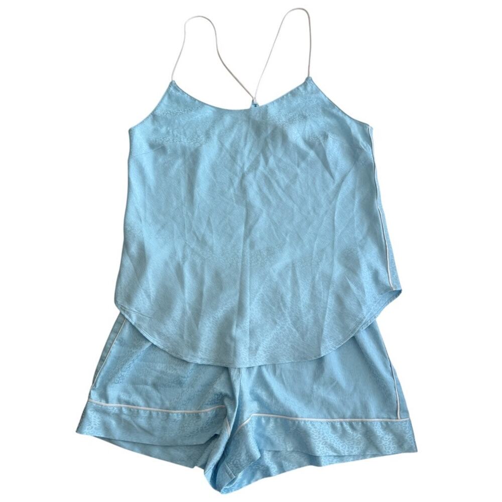 Victoria's Secret Breaker Light Blue Satin Racerback Cami & Boxer Shorts PJ Sz S